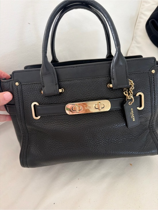 Coach Handbags - Coach Black Pebble Leather Satchel with Gold-Tone Accents